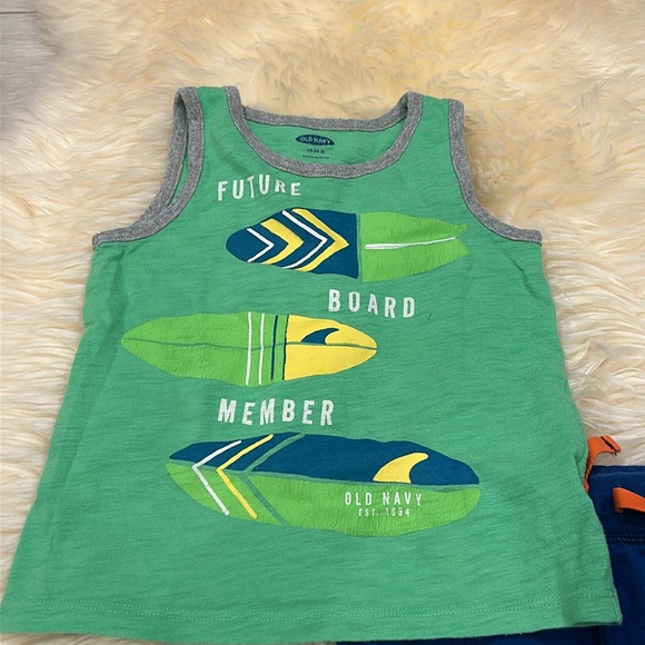 Old Navy Green Tank Top and Blue Elastic Shorts in size 12-24M - Picture 2 of 7